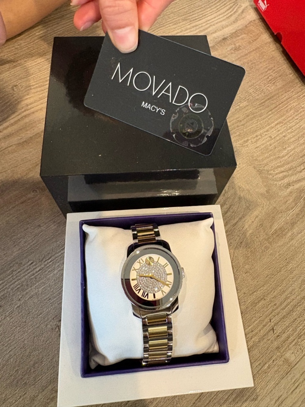 Movado Two-Tone Silver and Gold Crystal Dial Watch